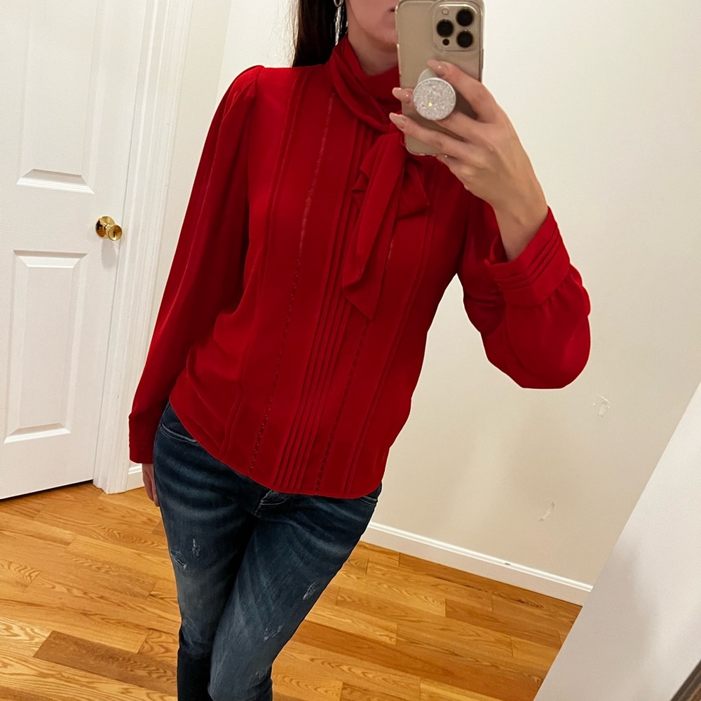 Zara Flowy Lace Detail Shirt Blouse Red - Picture 6 of 11